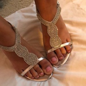 Silver high heels with rhinestone detail